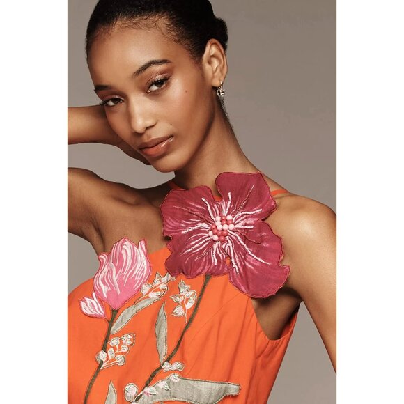 Yukiko Noritake x Anthropologie Asymmetric Floral Midi Dress Orange Floral 20W - Picture 3 of 5